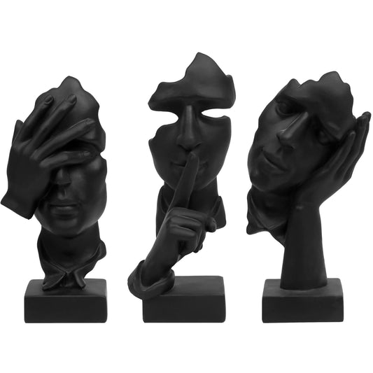 3 Pcs Thinker Statue, Silence is Gold Abstract Art Figurine, No Hear No See No Speak