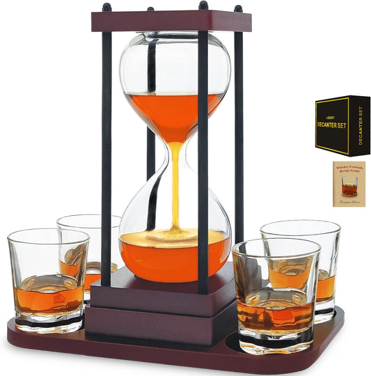 Sand Clock Whiskey Decanter Set with Glasses & Tray,7pc 51oz Whiskey Decanter Sets for Men,Whiskey Set Bourbon Gifts for Men, Liquor Decaner Decanters for Alcohol Tequila Decanter Bourbon Decanter