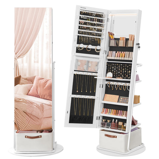 360° Swivel Mirrored Jewelry Cabinet with Lights