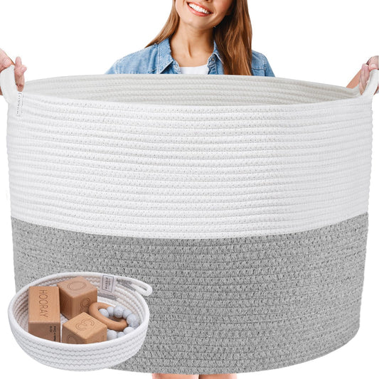 XXXXL WASHABLE Jumbo 24" x 17" Extra Large Basket for Blankets, Cotton Rope Basket with Handles for Living Room, Baby Toy Storage Large Woven Basket